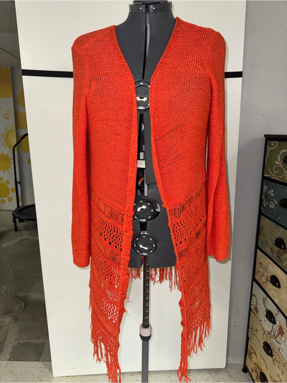 NWOT Chico's Bright Orange Open-Front Fringe Knit Cardigan